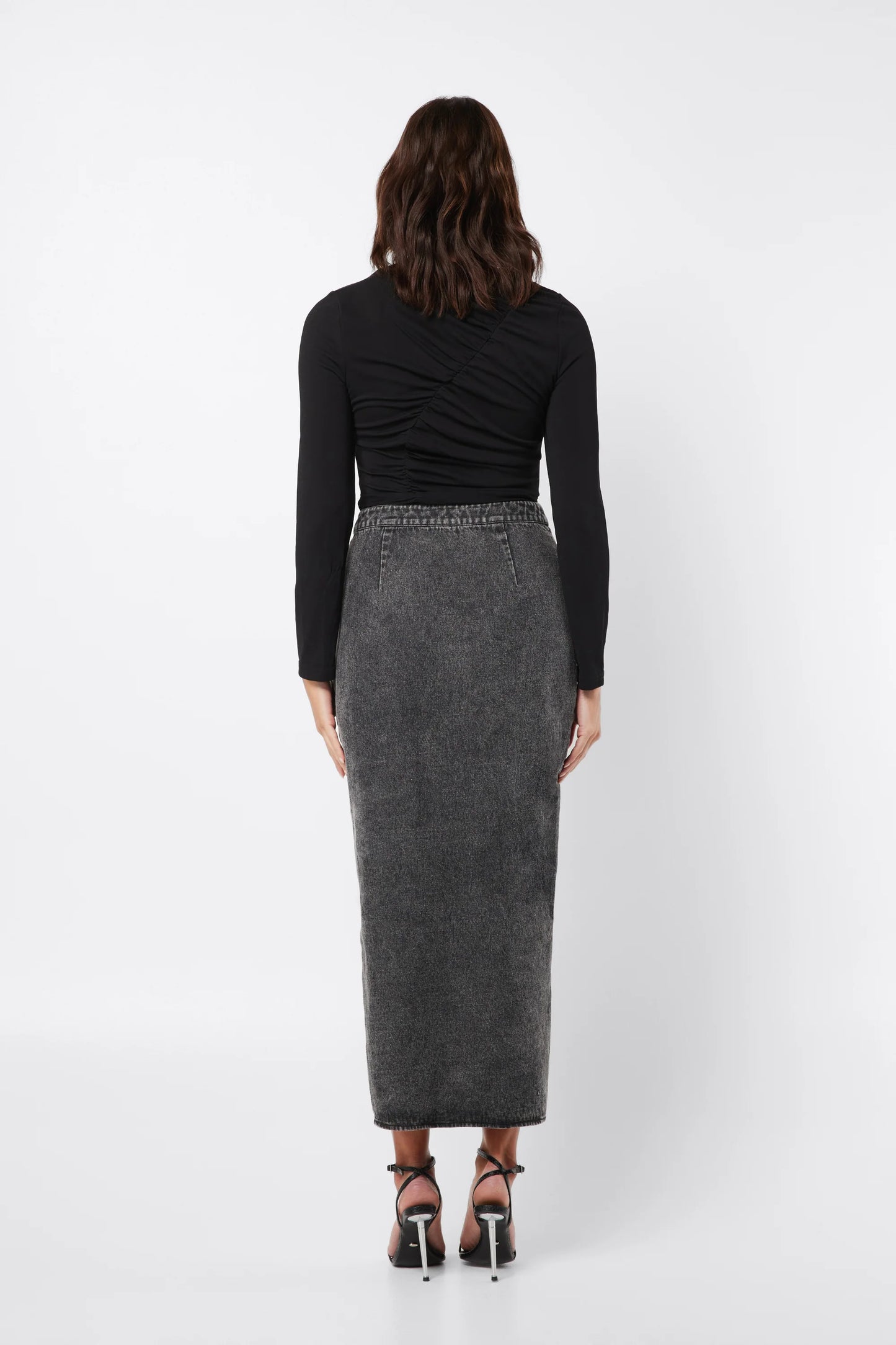 FUSE DENIM MIDI SKIRT BLACK